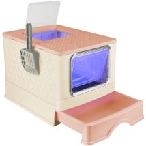 Caja de arena para gatos grande con Lámpara ultravioleta y Cajon y palita para arena de gatos 36x49x35cm Amarillo