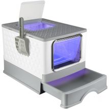 Dazhom - Caja De Arena Para Gatos Grande Con Lámpara Ultravioleta Y Cajon Y Palita Para Arena De Gatos 36x49x35cm Gris