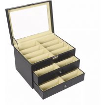 Gojoy - Caja de gafas, estuche organizador de gafas de sol de 3 capas para guardar 24 gafas, gafas de sol, presentación de gafas, 34 x 25 x 19 cm