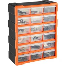 Caja de herramientas organizadora de plástico con 18 cajones, armario para herramientas con tornillos y surtido, 38 x 16 x 46,5 cm, segura y no