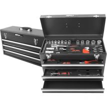 Caja de herramientas tipo Cofre con 3 cajones y 1 compartimento superior para guardar herramientas, negro, 103 piezas