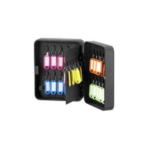 Springos - Caja de llaves de metal, 30 colgadores de llaves, estuche, caja fuerte negra.