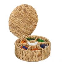 Relaxdays - Caja de Té, 7 Compartimentos, 80 Infusiones, Organizador Trenzado Redondo, 11,5x28cm, Jacinto de Agua, Natural