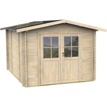 Alce - Caseta de Jardín Bh25 Opera 250x250 de Madera de abeto natural 25 mm con puerta doble con ventana, techo y suelo machihembrado, viga de