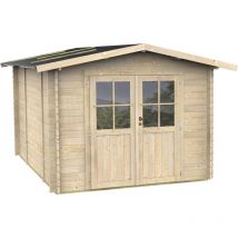 Alce - Caseta de Jardín Bh25 Opera 300x250 de Madera de abeto natural 25 mm con puerta doble con ventana, techo y suelo machihembrado, viga de