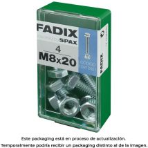Fadix - Boîte De 4 Unités De Vis Métrique À Tête Hexagonale Et Écrou En Zinc M 8x20mm