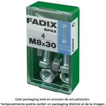 Tornillo métrica cab hex + tuerca, cinc, M 8x30mm, caja 4 uds. Fadix 85761