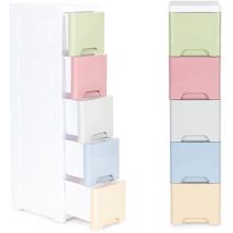 Northix - Cajonera - 83x32x18cm - 5 cajones - colores pastel