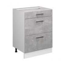 Mueble bajo de cocina R-Line, Hormigón, 60 cm con cajones, sin encimera Vicco
