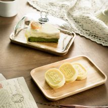 Cake Dessert Wood Plate With Clear Glass Dust Cover Tray Restaurant Serving Dishserving Cheese Pudding Snack Kitchen Plate
