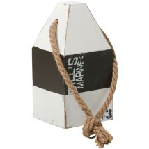 Butoir de porte en bois – 9 x 9 x 18 cm – Matières : Bois et corde, Couleur : blanc – WADIGA