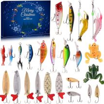 Tonchean - Calendrier de l'Avent des leurres de pêche 2024 pour adultes et adolescents, compte à rebours de Noël de 24 jours pour les pêcheurs avec