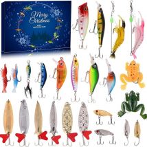 Treetalk - Calendrier de l'Avent des leurres de pêche 2024 pour adultes et adolescents, compte à rebours de Noël de 24 jours pour les pêcheurs avec