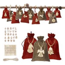 Treetalk - Calendrier de l'Avent diy, Calendrier de Noël 2024 à remplir avec des chiffres de l'Avent, Étiquette en bois, Cadeau de Noël, Sac en tissu