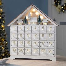Treetalk - Calendrier de l'Avent en bois de Noël avec tiroirs, lumière led réutilisable, compte à rebours de 24 jours avant Noël, grande boîte de