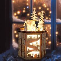 Coocheer - Calendrier de noël rotatif à led créatif, compte à rebours de 24, calendrier de tiroir pour la maison, ornements de noël en bois