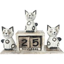 Calendrier perpétuel en bois chats blancs