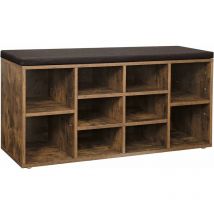 VASAGLE Banc à Chaussures, Étagère à Chaussures, Meuble de Rangement, 10 compartiments, Organisateur, avec coussin, pour entrée, 104 x 30 x 48 cm,