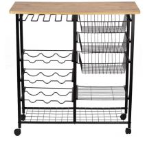 Calicosy - Etagère à roulettes multirangements décor bois pin et noir L90 cm - laney