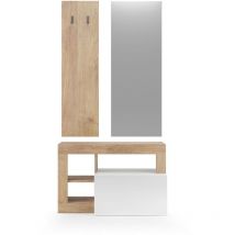 Calicosy - set 3 pièces avec petit meuble, porte manteau mural et miroir Hamburg - H165 cm