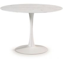 Calicosy - Table ronde avec plateau en verre imitation marbre L110 cm - ada