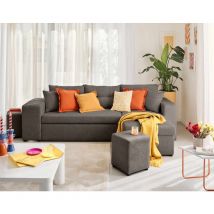 Bestmobilier - California - beidseitig montierbar 4-sitzer - schlaffunktion und bettkasten, regal und hocker - aus strukturiertem samt - grau
