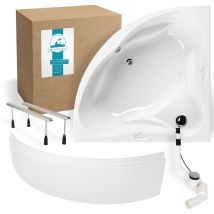 Calmwaters Eckbadewanne Komplettset 140x140 Cm Mit Schürze, Wannenfüßen & Ablaufgarnitur, Acrylwanne Original, Duowanne Für 2, Set Badewanne Komplett,