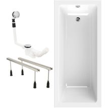 Calmwaters Rechteck Badewannen-set 170x75 Cm Mit Wannenfüßen & Ablaufgarnitur, Made In Eu, Acrylwanne Modern Square, Körperformwanne, Set Badewanne 
