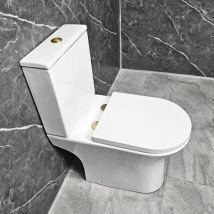 Cam Comfort Height Toilet Rimless with Brass Flush Button & Hinges Open Back - Brushed Brass