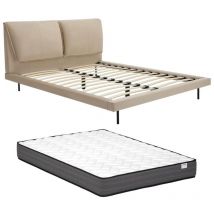 Vente-unique - Cama 160 x 200 cm - Terciopelo - Topo + Colchón - ibedia