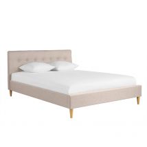 Miliboo - Cama 2 plazas 160 x 200 cm con cabecero de cama de tela beige leonce