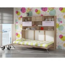 Cama abatible roger 90x200cm horizontal + balda roble sonoma / violeta
