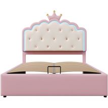 Gutent - Cama acolchada 140 x 200 cm, con iluminación ambiental a distancia, corona de princesa, rosa