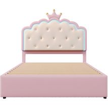 Gutent - Cama acolchada 140 x 200 cm, iluminación ambiental con mando a distancia, cama abatible, pu, rosa