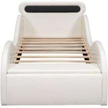 Gutent - Cama acolchada 90x200 cm, cama infantil, con forma de coche y ruedas iluminadas, material pu, blanco