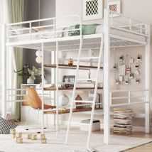 Cama alta, 90200cm, sin colchón, cama con escritorio, más estantes, marco de hierro,Entrega local,Garantía de dos años