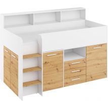 Cama alta con escritorio neo lado izquierdo blanco / roble artesanal