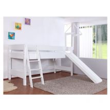 Befara - cama alta con tobogan y torre casandra - Lila-blanco