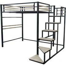 Habitat Et Jardin - Cama alta de metal con escaleras 'lena' - 140 x 200 cm - Negro