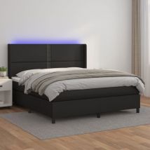 Cama box spring colchón y led cuero sintético negro 160x200 cm