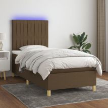 Torana - Cama box spring colchón y luces led tela marrón oscuro 90x200cm