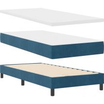 Cama Box Spring con colchón terciopelo azul oscuro 90x190 cm vidaXL
