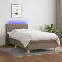 Avimac - Cama box spring con colchón led tela gris taupe 100x200 cm