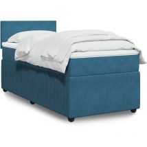 Cama box spring con colchón terciopelo azul 90x190 cm