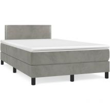 Cama box spring con colchón terciopelo gris claro 120x190 cm