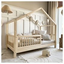 Cama cabaña 90x190 barandilla y somier incluidos patas 10 cm Rosalie Madera