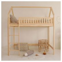 Petits-meubles - Cama cabaña de media altura 90x190 con somier Daisy Madera