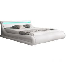 Cama Canapé de matrimonio Cama doble con Cabecero y Canapé led Somier lamas Blanco Madera y polipiel Modelo Parisina Para Colchón 140x190