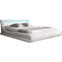 Cama Canapé de matrimonio Cama doble con Cabecero y Canapé led Somier lamas Blanco Madera y polipiel Modelo Parisina Para Colchón 180x200
