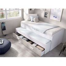Dkit - Cama compacta Soria acabado blanco/alistonado, 70cm(alto) 200cm(ancho) 97cm(largo)